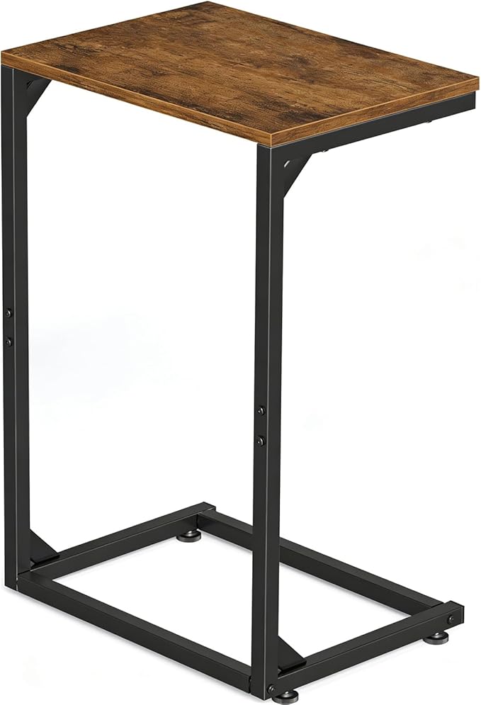 Simple Trending C Shaped End Table, Small Side Table, TV Trays for Couch, Sofa Table for Living Room, Bedside, Rustic Brown