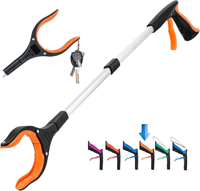 Grabber Reacher Tool,32 Inch Extra Long Foldable Pick Up Stick with Strong Grip Magnetic,360°Rotating Anti-Slip Jaw,Trash Claw Grabber Tool,Trash Picker Tool for Outdoor & Indoor (Orange)