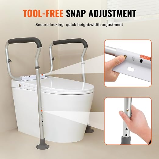VEVOR Toilet Safety Rail, Bathroom Toilet Seat Safety Frame, Adjustable Width & Height Fit Most Toilets, 300lbs Capacity, Medical Toilet Handles with Padded Armrests for Handicap, Elderly, Disabled