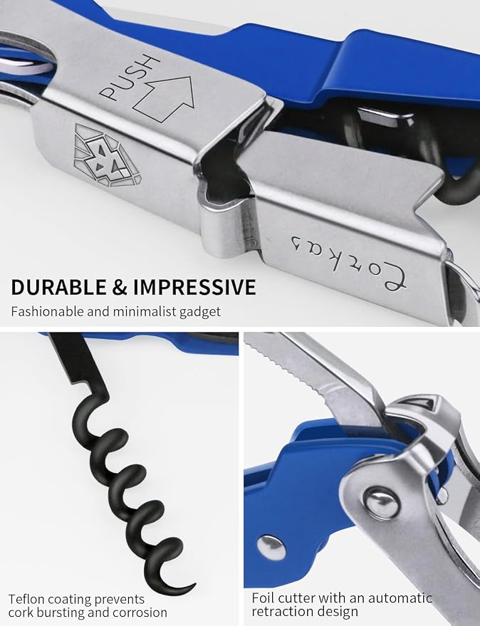 CORKAS Wine Key - 2Pack Handcrafted Professional Waiters Corkscrew, Compact Heavy Duty Wine Opener with Double Hinged, Foil Cutter and Bottle Opener, Birthday Gifts for Severs, Sommelier, Bartenders