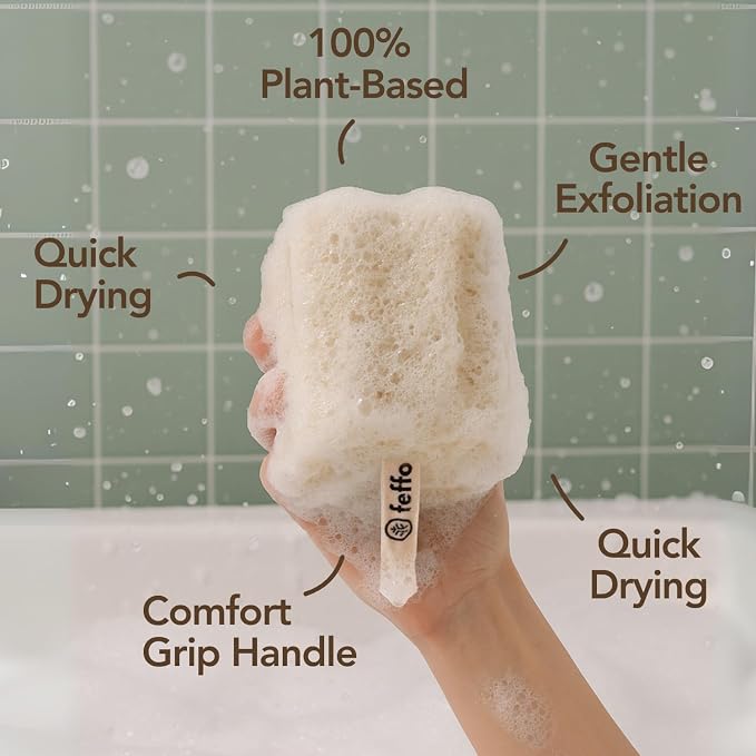 Loofah Sponge for Body Scrub, Exfoliating Body Scrubber & Loofah with Handle, Exfoliating Pads, Loofah for Women, Men & Kids (2 Count,1 Pack, Natural Cut)