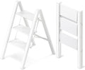 3 Step Ladder, Aluminum Folding Step Stool with Anti-Slip Sturdy and Wide Pedal, Lightweight Portable Stepladder for Home and Kitchen Use Space Saving, Cream White, 330 lbs