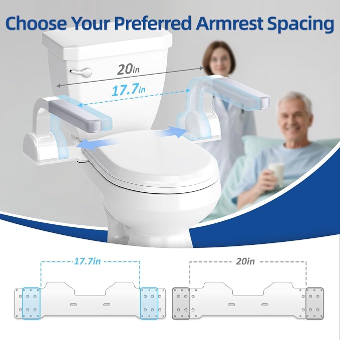 ZEAGUS Width Adjustable Toilet Safety Rails - 500lb Heavy Duty Toilet Safety Frame, Grab Bars, 60° Adjustable & Space-Saving Toilet Assist Arms for Seniors, Disabled, Elderly, Mobility-Impaired