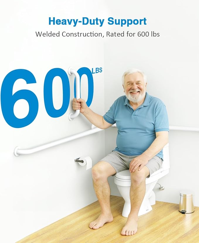 Grab Bar Bundle for ADA Compliance, White Stainless Steel 1.5" Diameter 3-Piece Set (18", 36", 42") for Commercial Restrooms & Shower Safety Bars for Seniors
