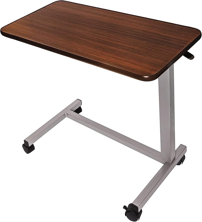 Vaunn Medical Cart Pneumatic Adjustable Overbed Table with Wheels – Rolling Bedside Table for Hospital, Portable Standing Cart & Laptop Desk for Bed, Couch, Wheelchair