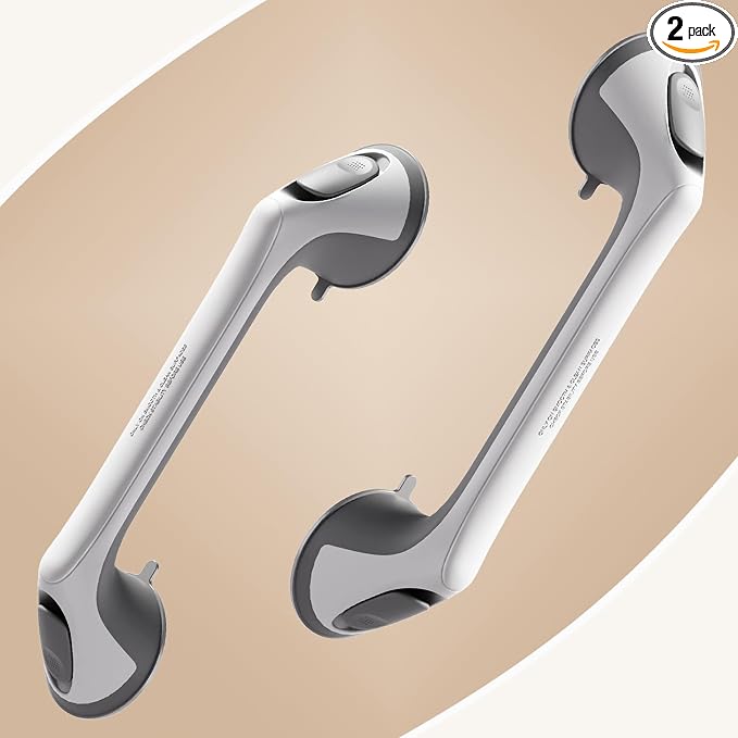 2 Pack 16 Inch Grab Bars for Bathtubs and Showers for Seniors, Heavy Duty Shower Handle for Elderly, Suction Cup Removable Handrails Handicap Bath Grip Bathroom Upgrade Safety Grips (Gray)