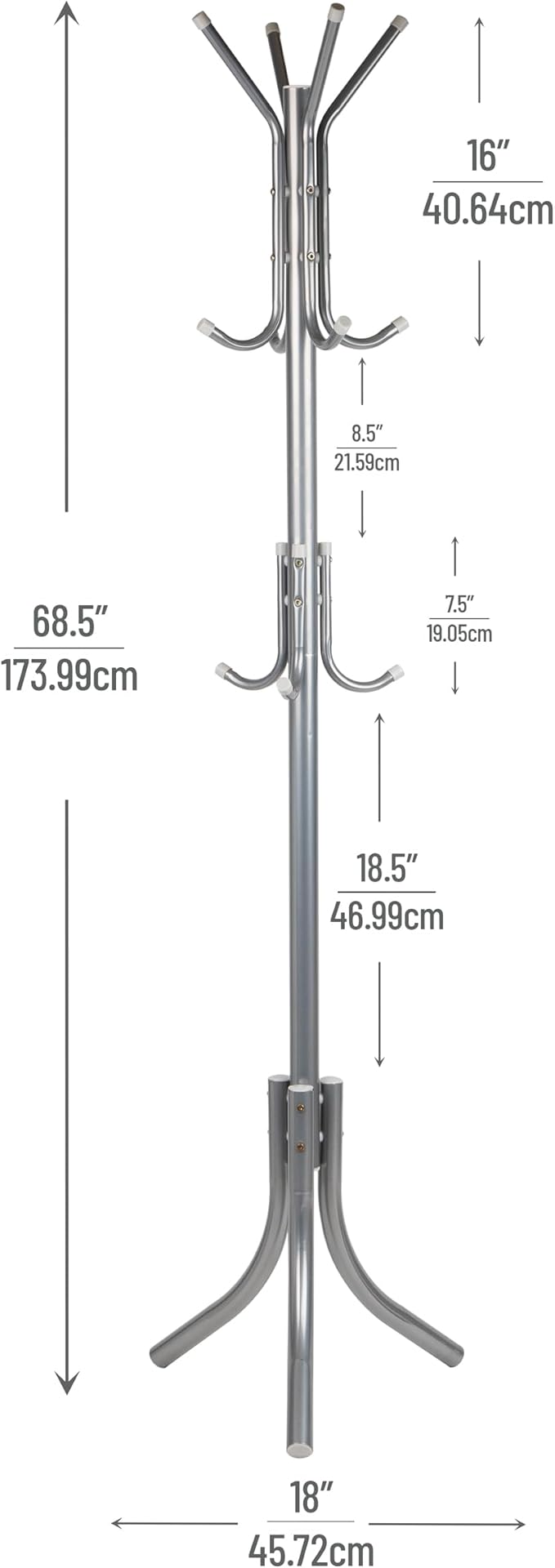 Mind Reader Freestanding Coat Rack, Multi-Tier Organizer for Office and Entryway, Metal, Silver