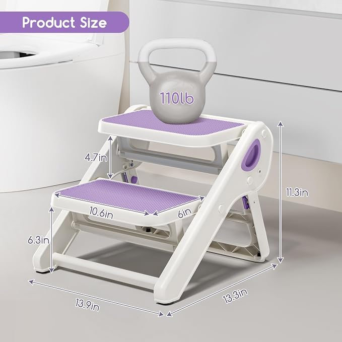 MoreFeel Foldable Toddler Step Stool for Bathroom Sink - 2-Step Kids Stool for Potty Training, Kitchen Counter & Bedroom, Sturdy Non-Slip Child Safety Stool Helper