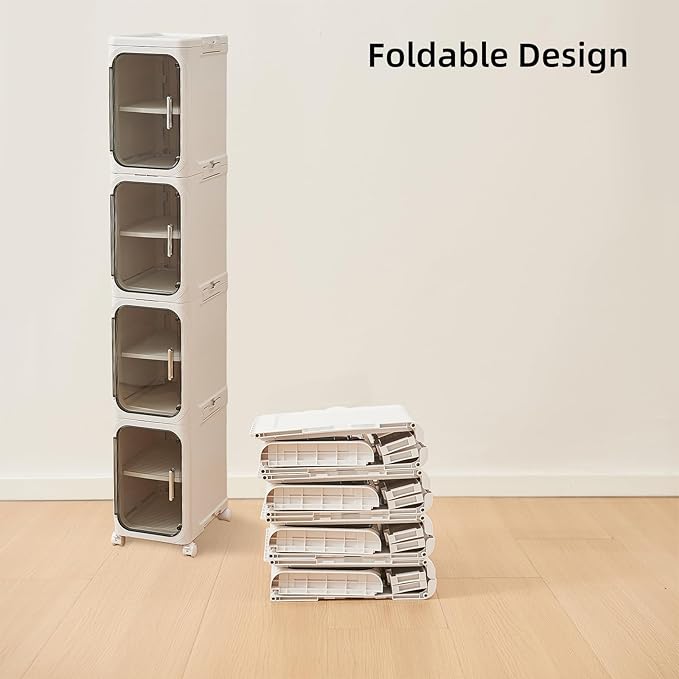UFORU 2-Tier Narrow Storage Cabinet with Magnetic Doors and Shelves, Plastic Slim Bathroom Organizers and Storage with Wheels for Small Spaces Bathroom, Kitchen, White