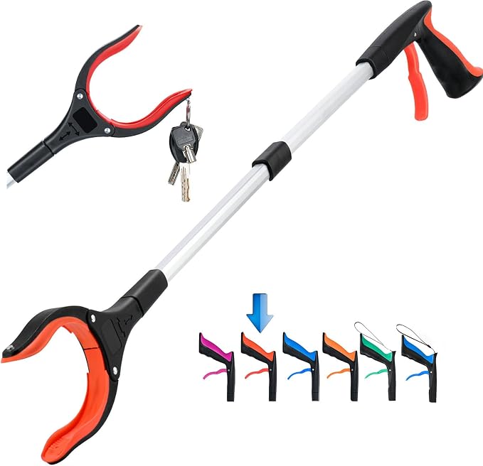 Grabber Reacher Tool,32 Inch Extra Long Foldable Pick Up Stick with Strong Grip Magnetic,360°Rotating Anti-Slip Jaw,Trash Claw Grabber Tool,Trash Picker Tool for Outdoor & Indoor(Red)