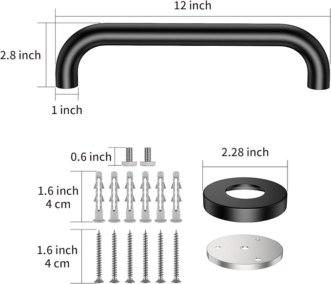 2 Pack 12 Inch Matte Black Shower Grab Bar,ZUEXT Stainless Steel Wall Mount Safety Grab Bar Handle,Bathroom Balance Bar, Safety Hand Rail Support - Handicap, Elderly, Injury, Senior Assist Bath Handle