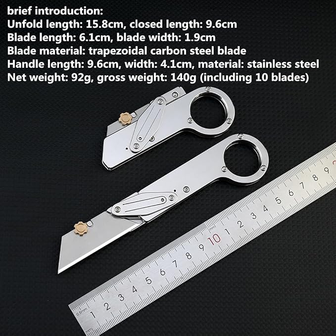 Mutipurpose Stainless Steel Utility Knife, Easy Slide Retractable Blade, EDC Box Cutter Push pull Cutter Knife for Everyday Carry (Style2)