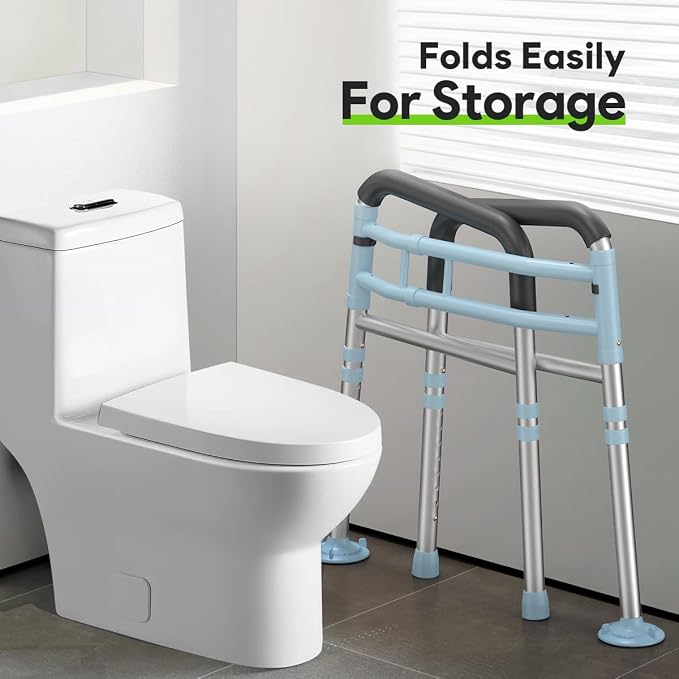 Delog Toilet Safety Rails 300 lb - Adjustable Toilet Safety Frame & Rails, Toilet Safety Rail for Elderly Adults, Toilet Handles for Seniors, Toilet Bars for Elderly & Handicap (Blue)