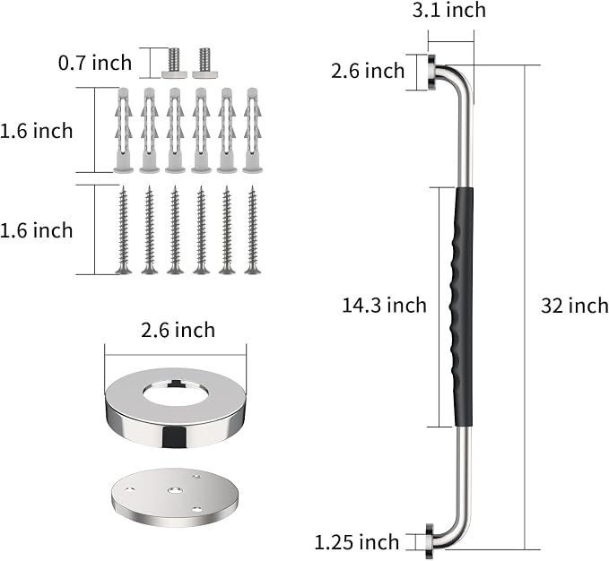 Chrome Bathroom Grab Bar 32 inch, iMomwee Stainless Steel Anti-Slip Shower Handrail for Elderly, Wall Mounted Safety Handicap Bars, Balanced Support Handle Bar for Senior