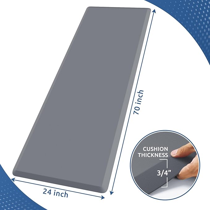 KitchenClouds Kitchen Mat Cushioned Anti Fatigue Rug 24"x70" Water Resistant, Non Slip, Standing and Comfort Desk/Floor Mats for House Sink Office (Grey,0.8inch)