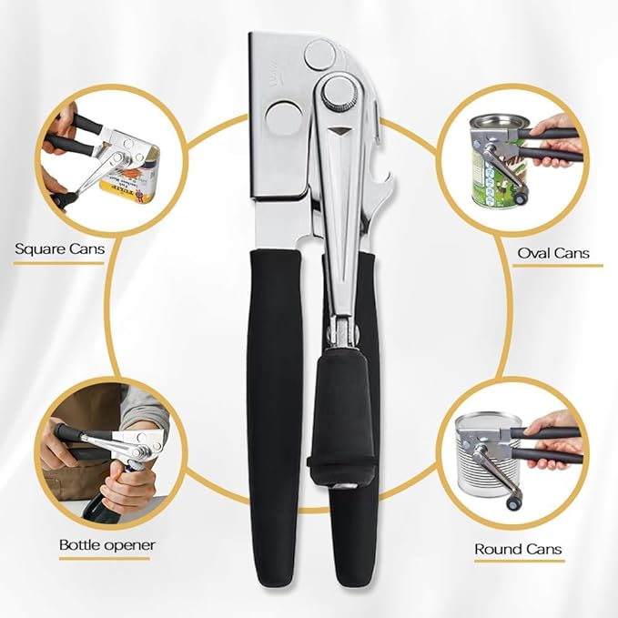 Heavy Duty Commercial Manual Crank Can Opener,Easy for Seniors & Arthritis | 360° rotation,easy cut,for restaurants & home kitchens,works on #10 cans,ergonomic