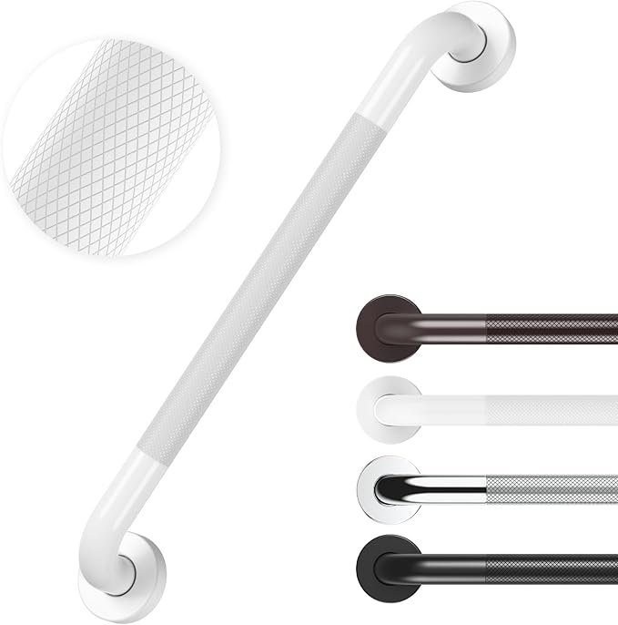 Anti Slip Grab Bars for Shower White, Safety Textured Grip Shower Grab Bars for Seniors, Holds up to 500LBs, Knurled Handicap Grab Bars for Wall with Concealed Screws, 16 Inch