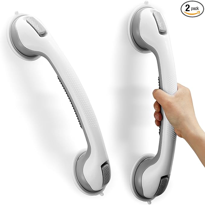 Grab Bars for Bathtubs and Showers, Zynuhmo 2 Pack 16 Inch Suction Safety Grab Bars for Senior and Elderly Assist Support Suction Cup Removable Handrails for Shower Chair No Drilling No Tools(Gray)