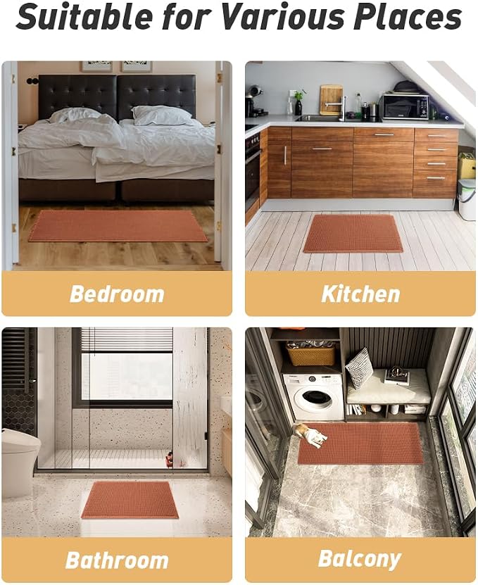 Upgraded Waffle Runner Rug Super Absorbent Non Slip Bath Mats for Bathroom Machine Washable Bathroom Runner Rug with Tassels, Ideal for Hallway Bedroom Laundry Room, Dirty Orange, 2'x 6'(24" x 72")