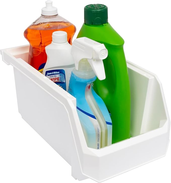 ReadySpace Large Plastic Containers for Organizing and Storage Bins for Closet, Kitchen, Office, Pantry, 375 x 203 x 178 Mm, White, 6 Count