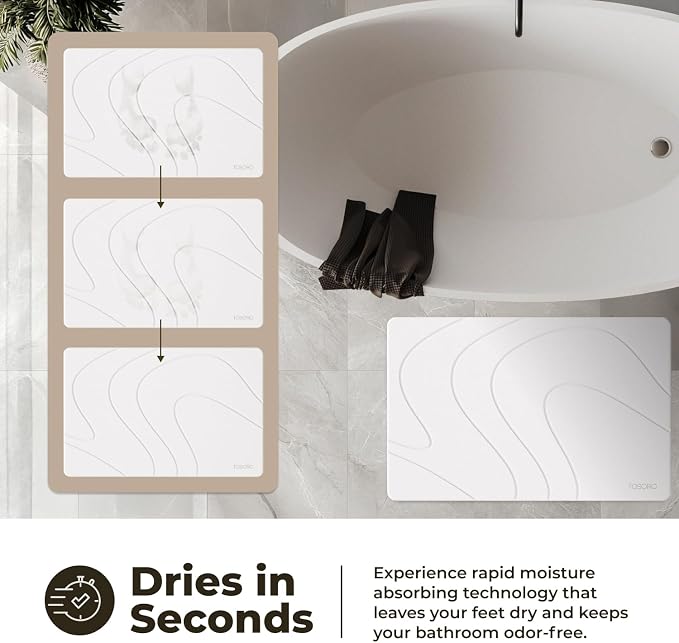 TOSORO - Stone Bath Mat Diatomaceous Earth Shower Mat Non-Slip Super Absorbent Diatomite Stone Bath Mats for Bathroom Floor Quick Drying Natural Easy to Clean (23.5 x 15) - Sandstone