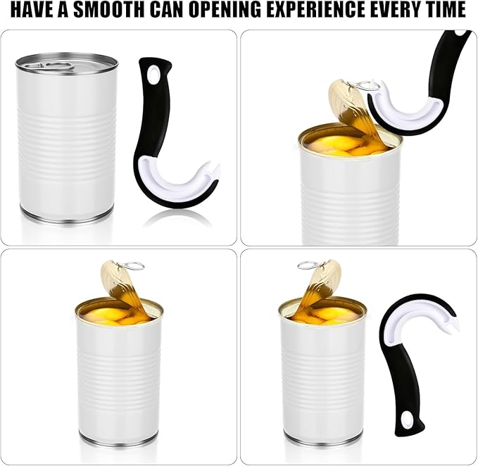 Easy Open Ring Pull Can Opener, J Hook Can Opener Pull Tab No-Slip Rubber Grip Jars Can Lid Lifter Manual Ring Top Soda Tin Bottle Opener Tool for Seniors, Children, Weak Hands