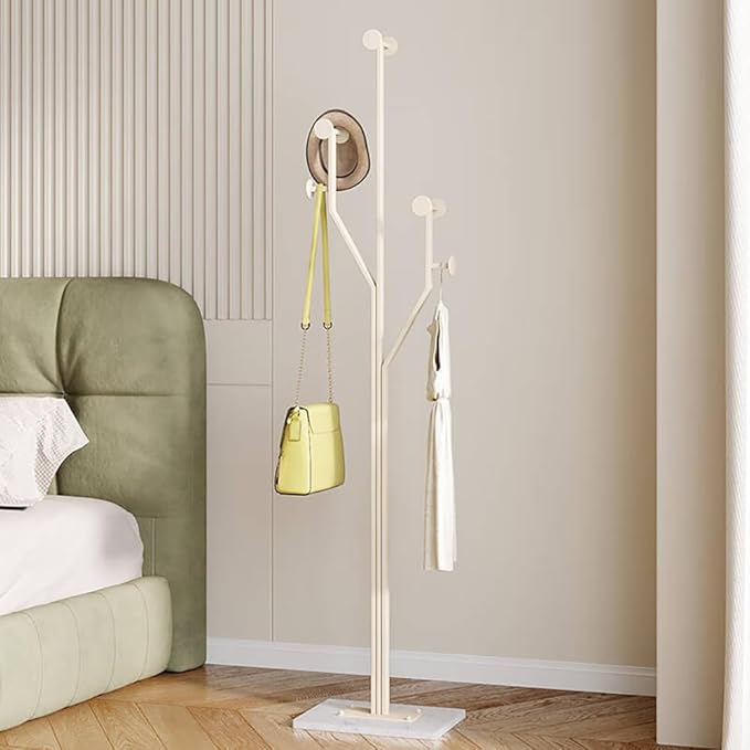 JIAYUEJU Heavy Duty Coat Rack Tree-shaped Metal Freestanding Coat Tree with Sturdy Marble Base Corner Coat Rack for Bedroom Entryway Hallway 14.96 x 10.24 x 68.9 Inches (White)