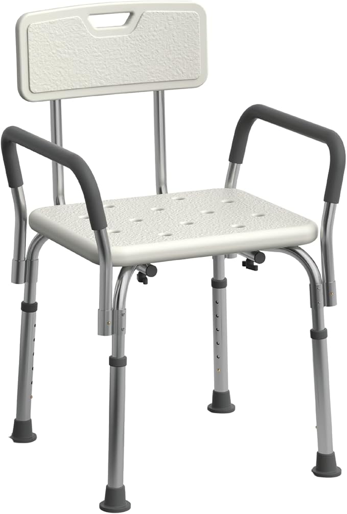 Medline Shower Chair Seat with Padded Armrests and Back | Heavy Duty Shower Chair for Bathtub | Slip Resistant Shower Seat with Adjustable Height | Shower Chair for Inside Shower with 350 lb Capacity