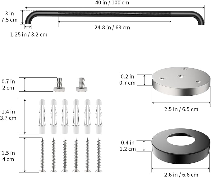 40 Inch Anti Slip Handicap Grab Bars, Munzong Bathroom Grab Bar for Showers, Black Knurled Handicap Balance Bar,Safety Hand Rail Support Elderly Senior Assist Bath Handle