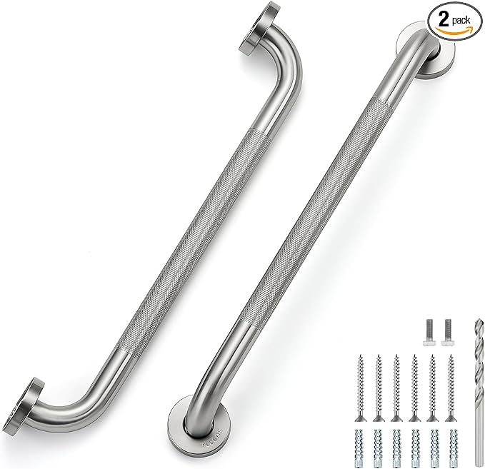 18 Inch Grab Bars for Shower, Stainless Steel Safety Handicap Grab Bars for Bathroom, Anti-Slip Shower Handle, Wall Mounted (2 Pack, Brushed Nickel)