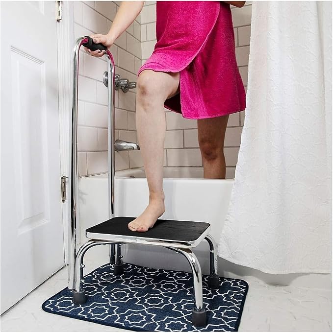 DMI Step Stool with Handle and Non Skid Rubber Platform, Lightweight and Sturdy Stool for Seniors, Adults and Children, Holds up to 300 Pounds with 9.5 Inch Step Up, 17.3"D x 12.3"W x 34"H, Chrome