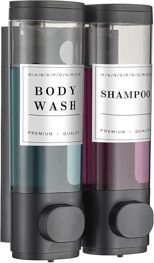 Shampoo and Conditioner Dispenser,Shower Dispenser 2 Chamber No Drill Wall-Mounted Shampoo Dispenser for Shower Wall Mounted Shower Dispenser for Bathroom Hotel,Matte Black1