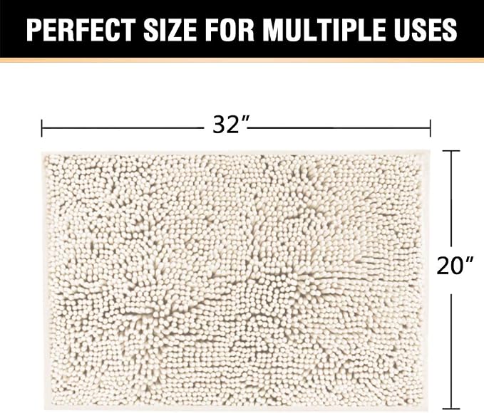 H.VERSAILTEX Microfiber Bath Rugs Chenille Floor Mat Ultra Soft Washable Bathroom Dry Fast Water Absorbent Bedroom Area Rugs, 20 x 32 - Inch, Ivory