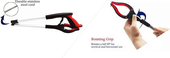 Reacher Grabber Tool 32 Inch 2-Pack, Foldable Trash Picker Grabber, Trash Gripper, Garden Nabber, Litter Picker, Extended Grabber（Red/Blue)