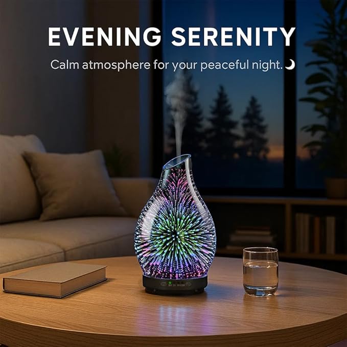 Essential Oil Diffuser & Essential Oils Set, Glass Aromatherapy Diffuser, 6 Oils Gift Pack (Lavender Tea Tree Lemongrass Sweet Orange Eucalyptus Peppermint)