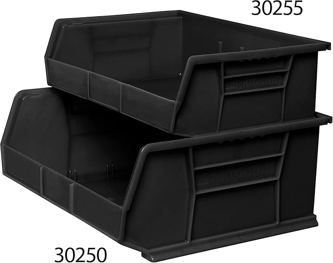 Akro-Mils 30250 AkroBins Plastic Storage Bins, Space-Saving Stackable Bins for Garage, Pantry, Craft Organization, 15" x 16" x 7", Black, 6-Pack