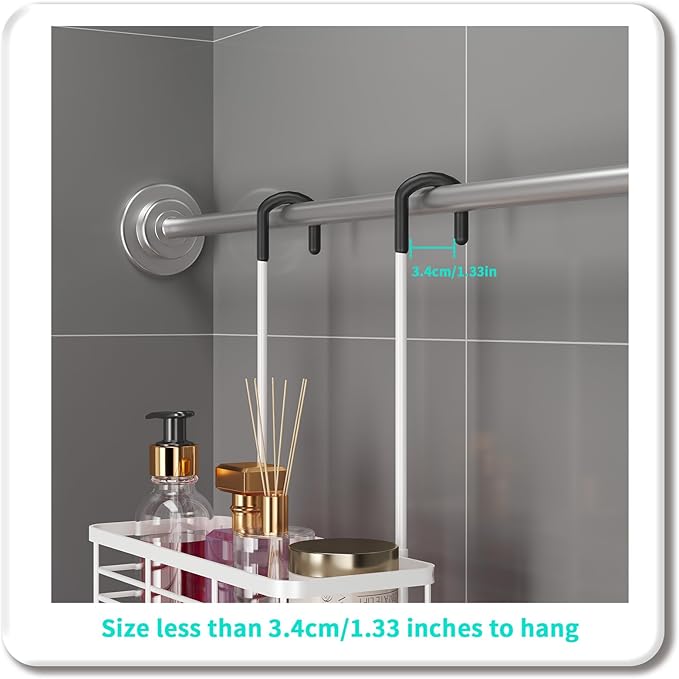 HapiRm Hanging Shower Caddy Organizer - No Drilling Shower Organizer with Hooks, Rustproof & Waterproof 304 Stainless Steel Bathroom Shelves - White