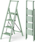 HillhutApex 4 Step Foldable Aluminum Step Ladder with Handgrip, Anti-Slip Pedal, 330 lbs Capacity, Lightweight & Portable for Home, Kitchen, Office, Garage (Pale Green)
