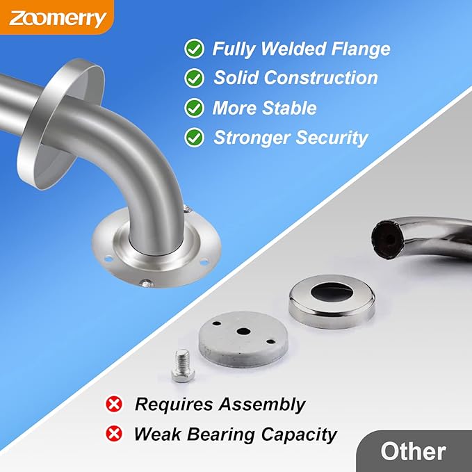 Handicap Grab Bars, 2 Pack 18 Inch Shower Grab Bar for Seniors, 304 Stainless Steel ADA Grab Bars for Bathtubs and Showers, Toilet, Safety Shower Handles for Elderly, Disabled (Brushed Nickel Knurled)