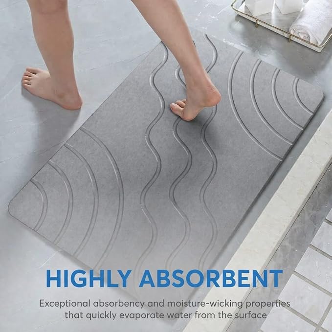 Stone Bath Mat Quick Drying Diatomaceous Earth Bath Mat Non Slip Shower Mat Super Absorbent Stone Bath Mats for Bathroom, Floor, Kitchen Counter, Easy to Clean (23.6” X 15.3”, Light Gray)