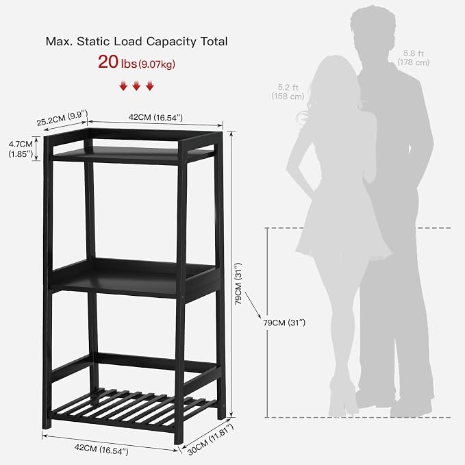 POXAKA 3 Tier Bamboo Bathroom Shelves, Ladder Shelf for Storage, Rustic Home Organizer, Space-Saving Design, Stylish Display Nightstand, Stylish Storage Solution for Home, Living Room, Kitchen