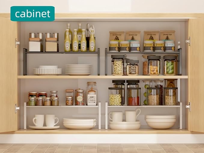 Expandable Cabinet Shelf Organizer Riser for Kitchen Pantry Cupboard Under Sink Countertop,Kitchen Cabinet Shelf (White) | Expandable