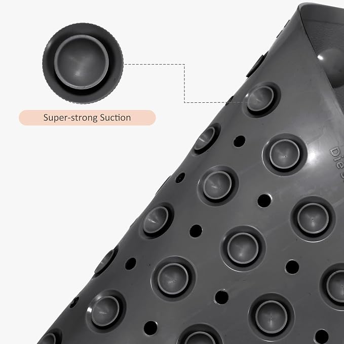 WarmSnow Non Slip Shower Mats for Inside Shower 15 x 27.5 Inch, TPE Bathtub Mat Non-Slip, Bath Mat for Tub with Suction Cups, Drain Holes Bath Tub Mat for Bathroom, Dark Gray