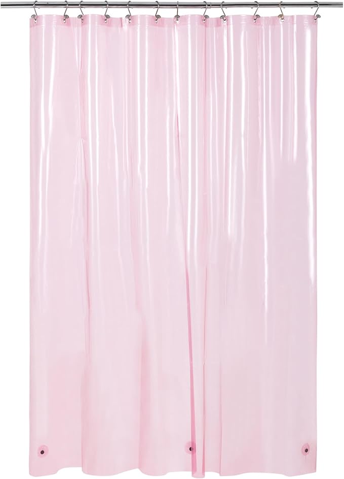 Barossa Design Extra Long Clear Pink Shower Curtain Liner with 3 Magnets - 72" x 84" XL, Waterproof PEVA Lightweight Shower Liner for Bathroom, PVC Free, Metal Grommets - Clear Pink, 72x84