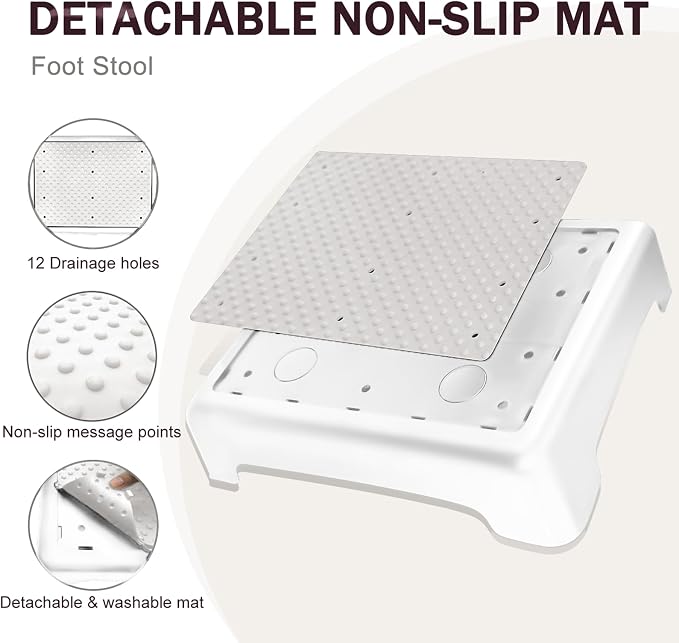 Bed Step for High Beds Adults - 3.35" Barefoot-Comfortable TPE Soft Pad Mobility Step Stool for Seniors & Post Surgery, 600lb Heavy Duty Anti-Flip Step for Car, SUV, RV & Bathroom (White-Grey)