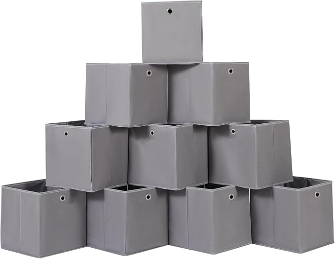 Foldable Storage Cubes Bins ,11 Inch Cloth Storage Cube Fabric Storage Box Cubes Organizer Baskets with Handles for Home Organizer Set of 10 (Grey)