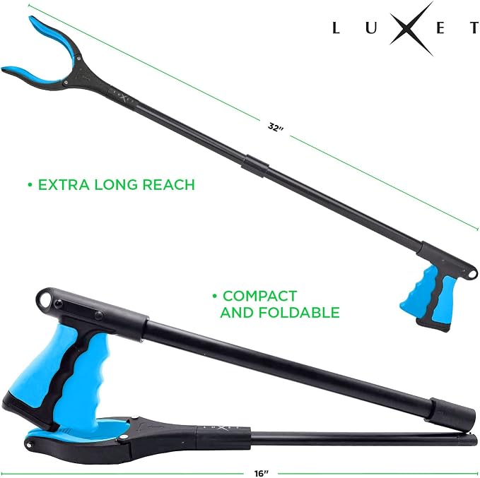 Grabber Reacher Tool - 2 Pack - Updated Version Long 32 Inch Foldable Pick Up Stick - Strong Grip Magnetic Tip Lightweight Trash Picker Claw Reacher Grabber Tool Elderly Reaching - by Luxet (Blue)