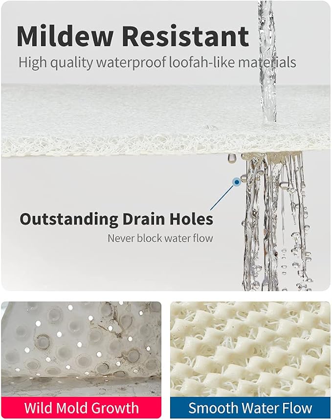 Non Slip Shower Mat, Comfortable Bath mat for Textured Surface,Quick Drying Easy Cleaning Shower Floor Mat for Wet Area,Without Suction Cups 24 x 24 (24"x24", White)