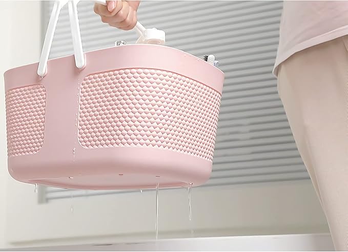 Shower Caddy Basket, Portable Large Capacity Thickened Plastic Organizer Storage Tote with Handles Drainage Toiletry Bag Bin for Bathroom, College Dorm Room Essentials, Kitchen, Camp, Gym, Pink