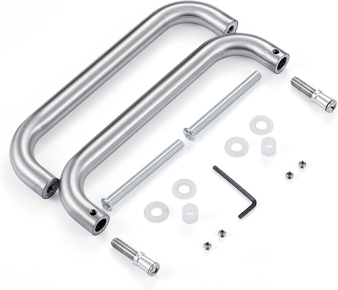 Ranbo Brushed Nickel 8" （CTC） Tubular Back-to-Back Shower Door Handle，3/4" Diameter Pull Handles with Metal Washers, for 1/4"- 1/2" Thick Glass and 1-3/8" - 2-1/6" Thick Wooden or Metal Doors